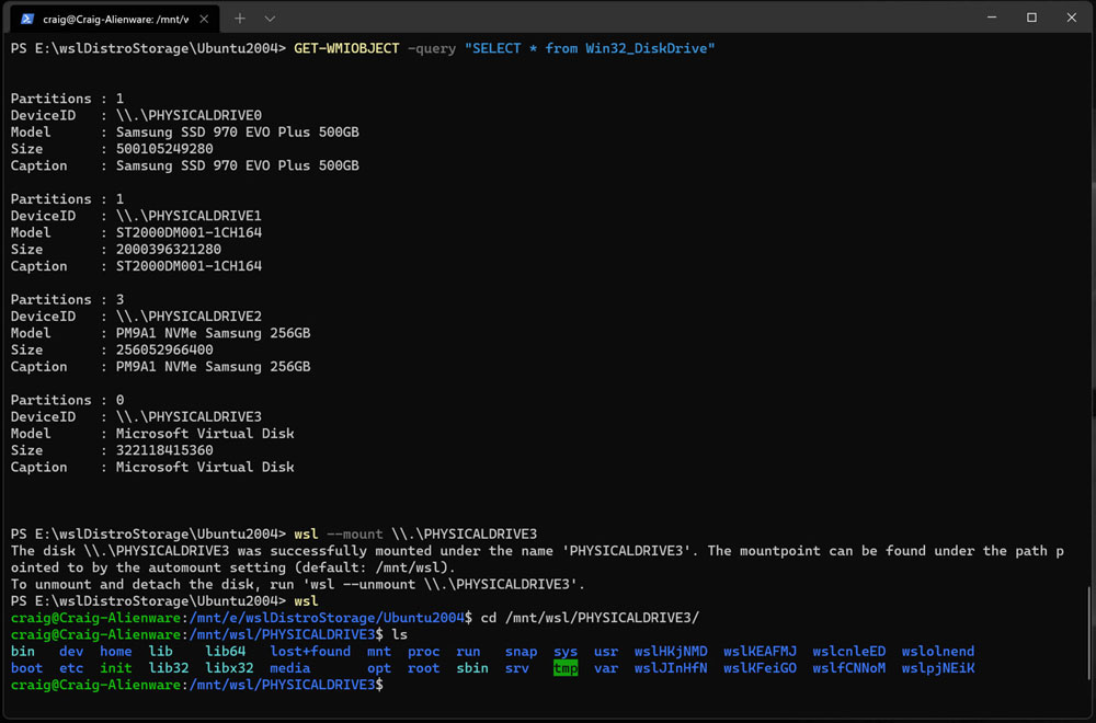 Win11的Linux子系統怎么直接掛載已分區和未分區的Linux磁盤？