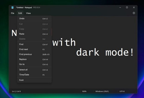 微軟 Win11 預(yù)覽版全新 UI 記事本上手體驗(yàn)：升級(jí)下拉菜單，黑暗模式終到