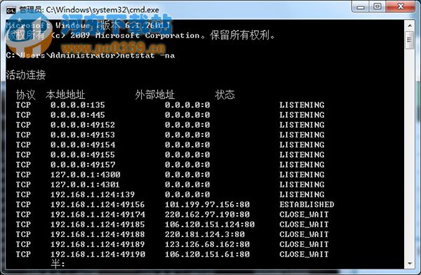 win7系統(tǒng)查詢已開啟端口號的方法