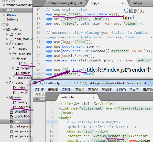 node.js - 請(qǐng)教學(xué)長(zhǎng)們，用webpack服務(wù)器在開(kāi)發(fā)模式下打包出來(lái)的東西怎么給express服務(wù)器用？？？