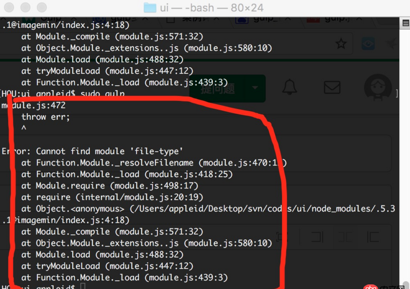 javascript - gulp 安裝完圖片壓縮插件后執行gulp命令后為何報Cannot find module ’file-type’？