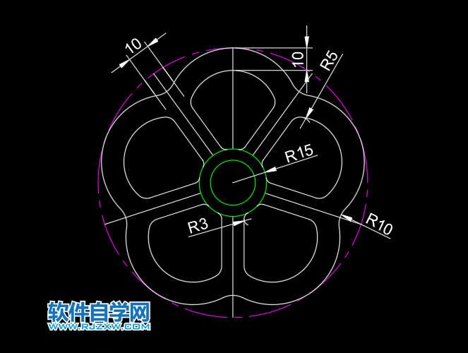 CAD怎么畫五連花圓形的方法