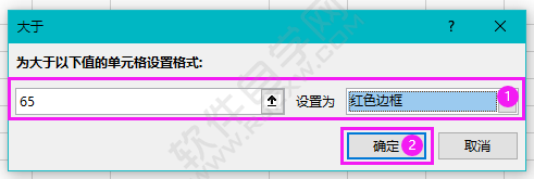 EXCEL大于65條件的設(shè)置為紅色邊框