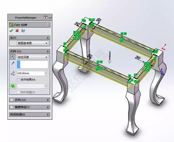 solidWorks建模練習(xí)拉伸切除一張桌子